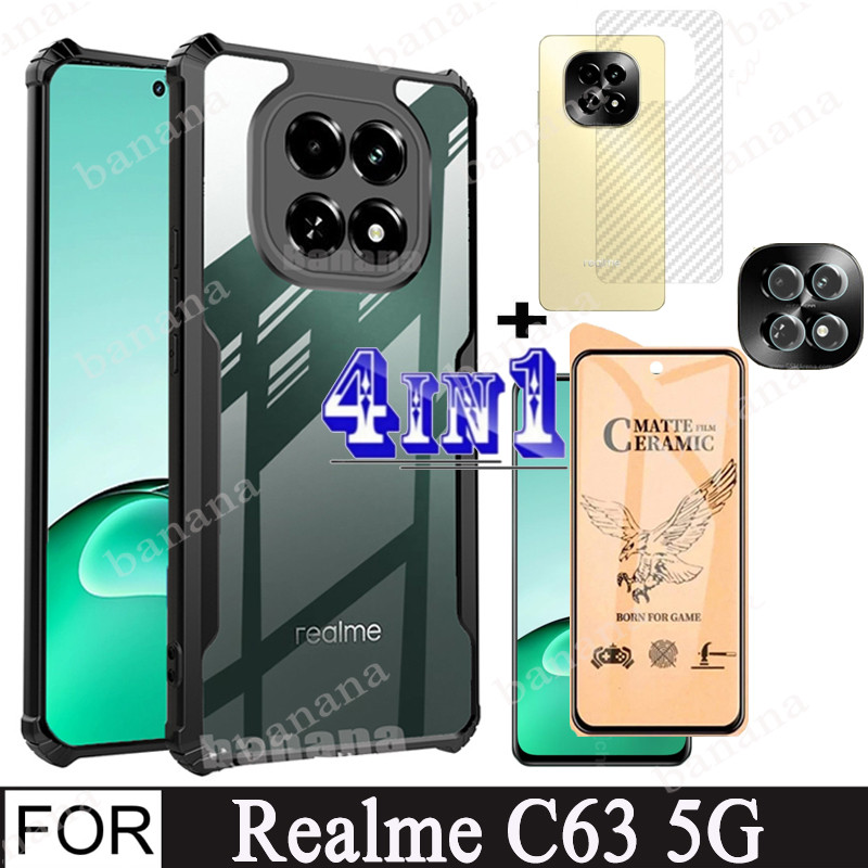 4 in 1 Realme C63 5G Shockproof Phone Case for Realme C63 C65 C61 C55 C51 C53 Camera Lens Glass Screen Protector + Privacy Ceramic membrane film