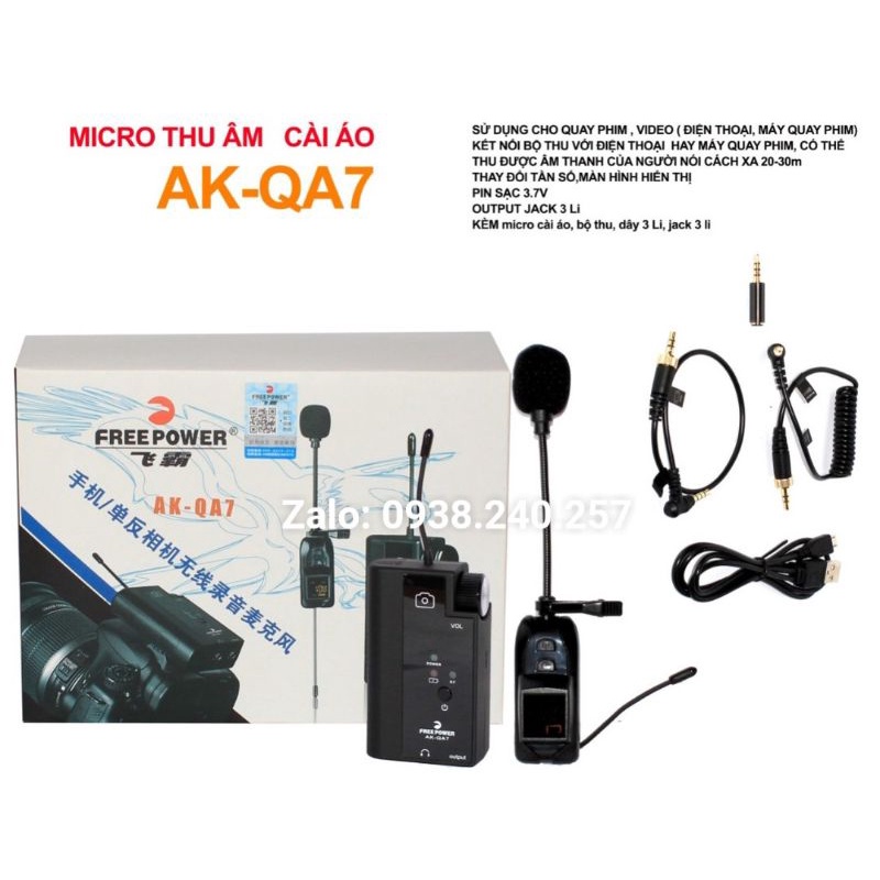 Micro không dây FreePower AK-QA7 dùng để thu âm cho quay phim, video, điện thoại, máy quay phim