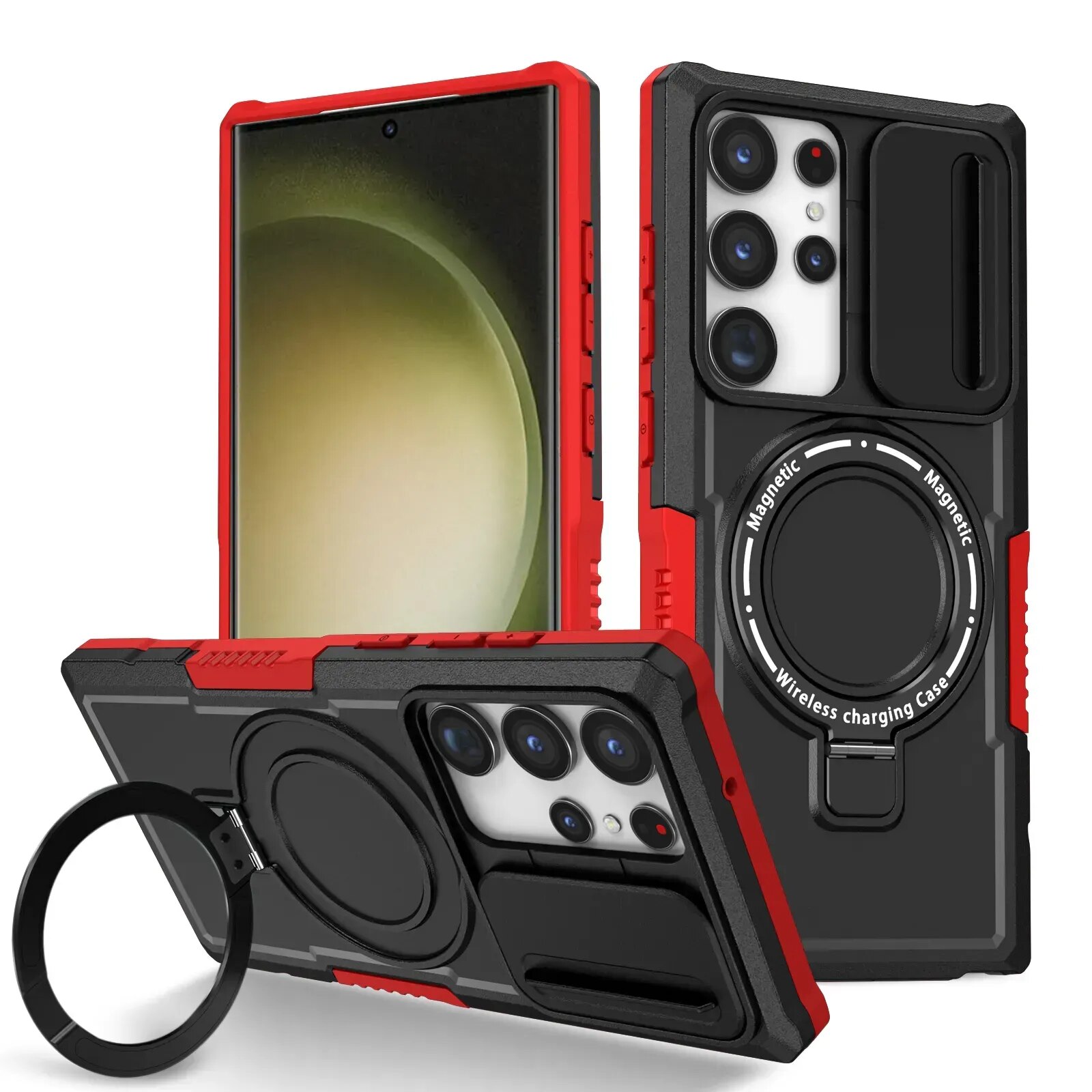 Kisscase camera lens push window phone case for samsung galaxy s23 s22 ultra plus s21 s20fe s23fe case for magsafe case invisible bracket shockproof cover for samsung note 20 ultra