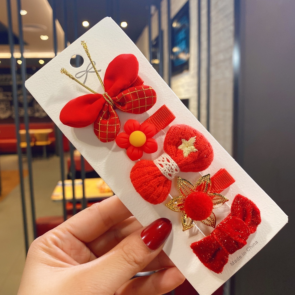 Set 5 Kẹp Tóc Hàn Quốc Cho Bé Gái Kẹp Đỏ