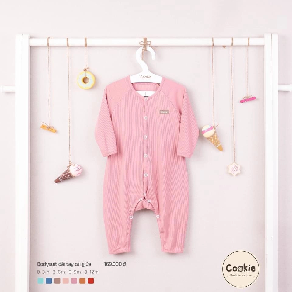 Cookie - Bodysuit dài tay cài giữa cotton tăm mềm mại