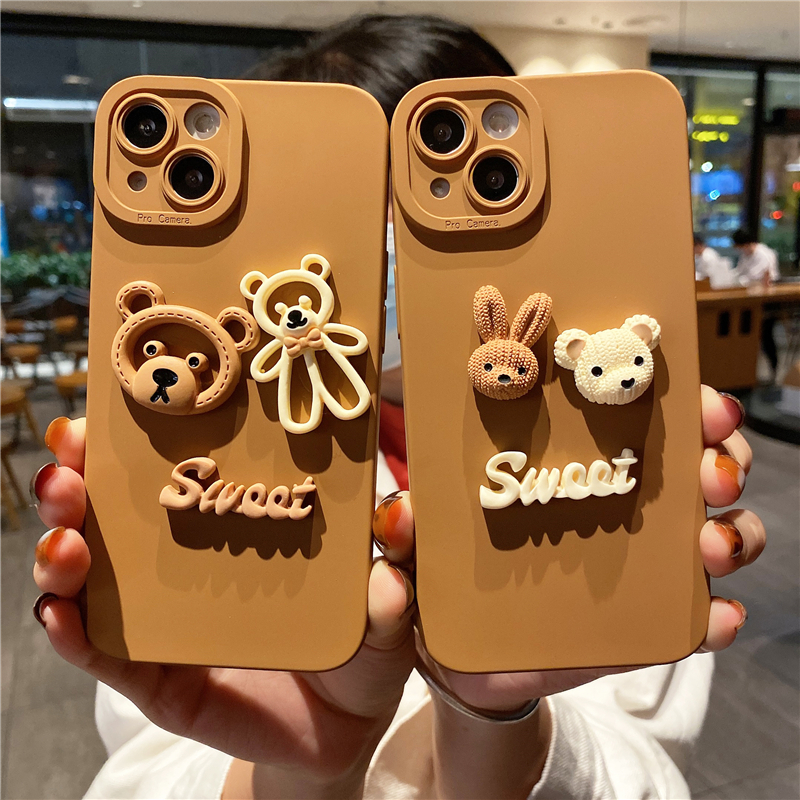 Ốp Lưng Basic Camera Nổi - Mẫu Gấu Thỏ Sweet