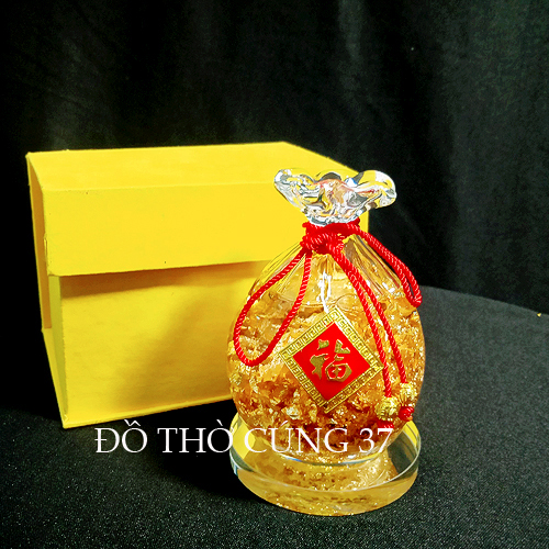 Túi vàng thủy tinh phong thủy đế thủy tinh [ may mắn thu hút tài lộc ]