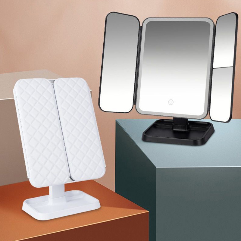 Gương trang điểm gắn đèn LED Máy tính để bàn máy tính để bàn với ánh sáng Filler gương xách tay vỏ gương trang điểm gương