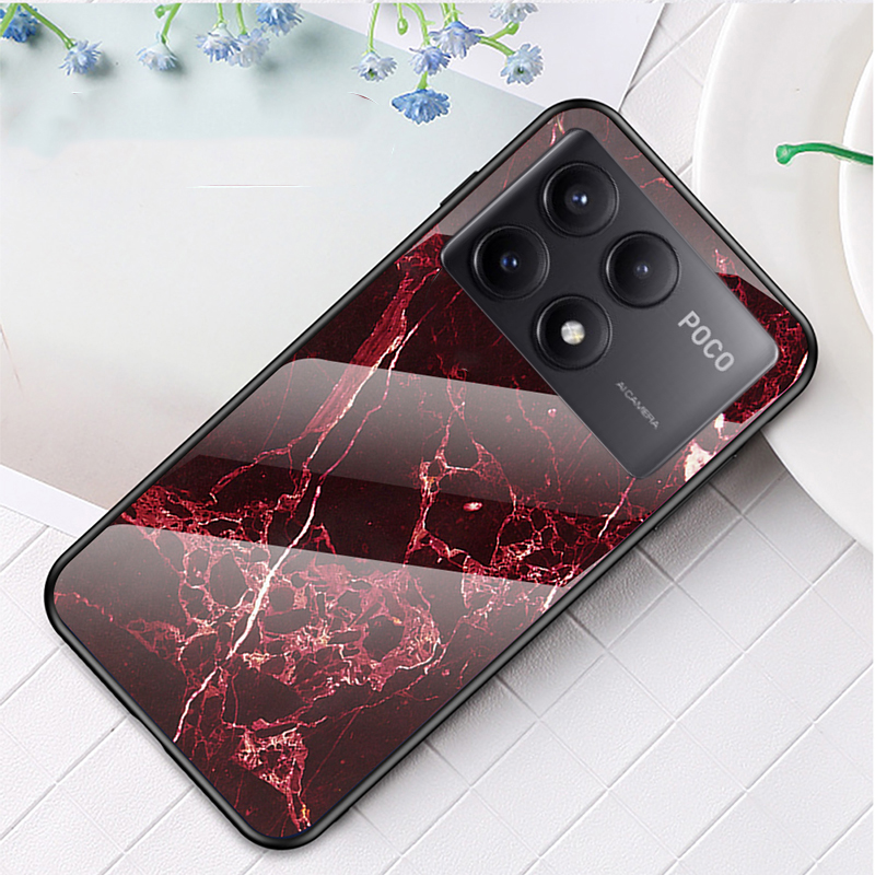 For Xiaomi Poco X6 NEO case Fashion Marble Tempered Glass Protector Soft Frame Silicon For Xiaomi Poco X6 NEO Back Cover Phone Cases. 