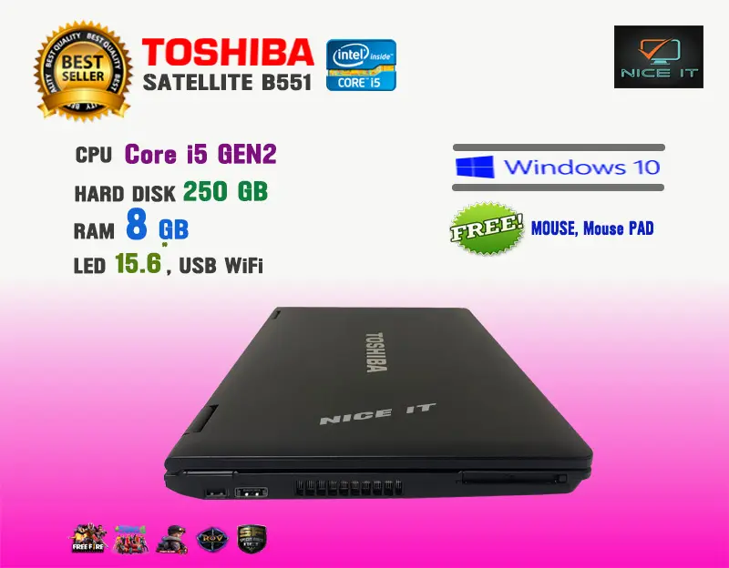 ภาพสินค้าโน๊ตบุ๊ค Notebook Toshiba Core i5 Ram 8 GB (GTAV, Fifa4, ROV, PUBG Lite, Freefire, Sim4 ทดสอบแล้วเล่นได้ครับ) จากร้าน NiceIT. บน Lazada ภาพที่ 5