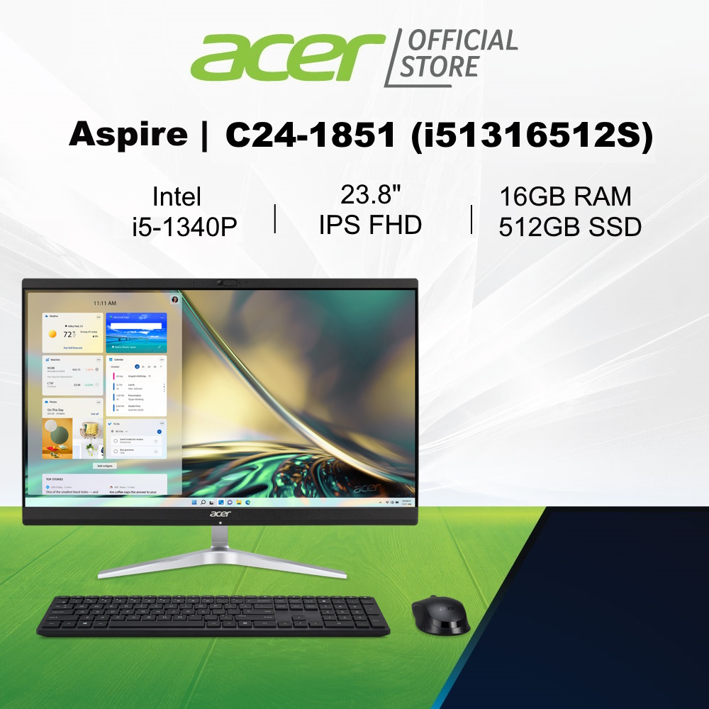 Acer Aspire C24 1851 I51316512s 23 8 Ips Fhd Screen All In One Desktop Intel I5 1340p