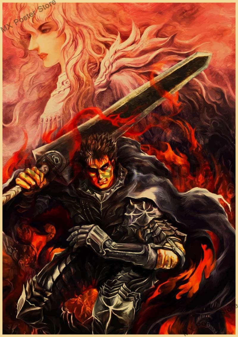 Japanese Anime Berserk Poster Cartoon Berserk Guts Swordsman Gatsu  Sacrifice Zodd Poster Paper Home Decor Wall Stickers Vintage