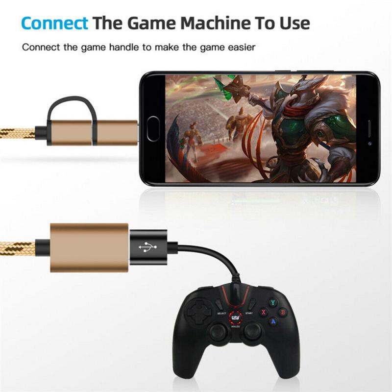 【COOL】 2-in-1 OTG Adapter Cable with USB 3.0 to USB Type-C Data Sync Nylon Braid Compatible with USB C Phones and Disks.