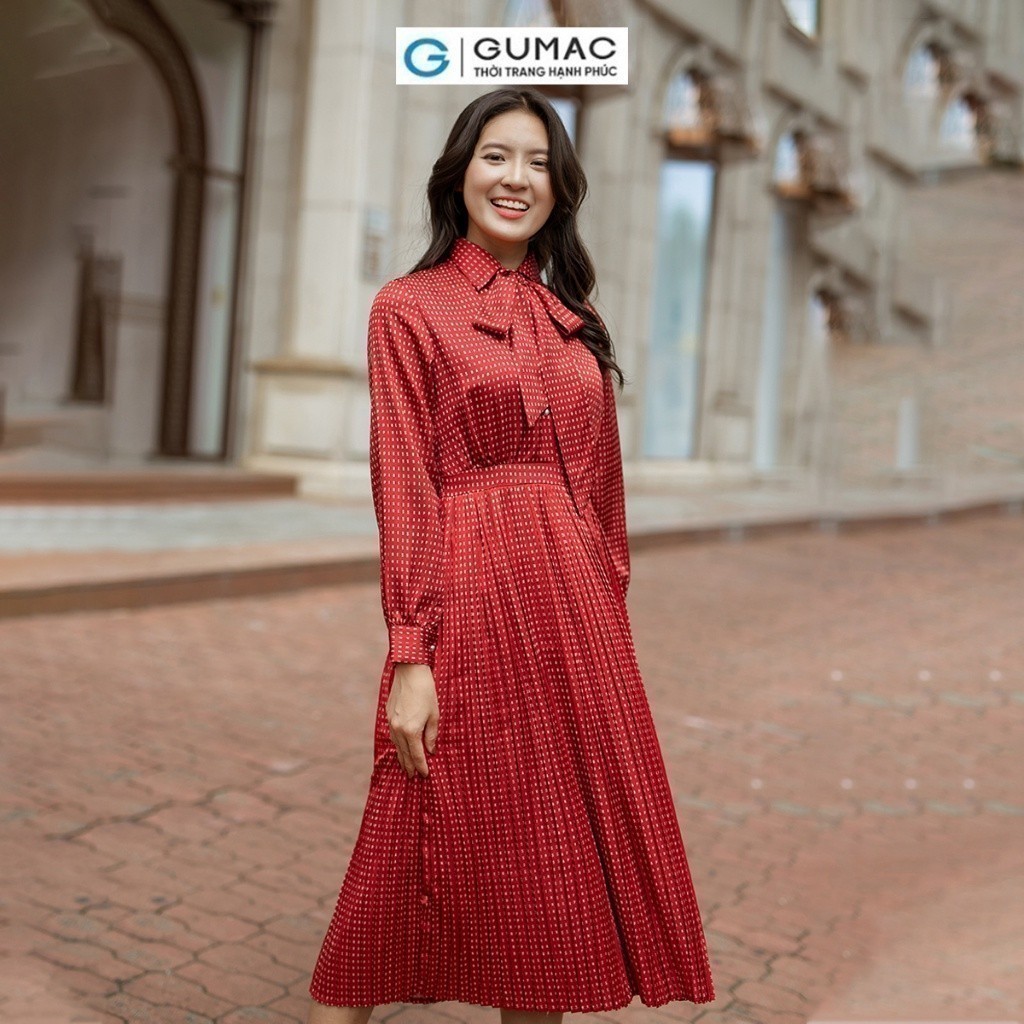 Đầm nữ dập ly buộc nơ thời trang GUMAC DD06042