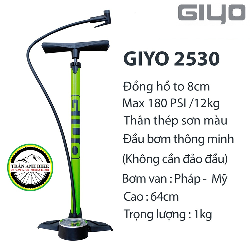 Bơm sàn xe đạp, xe máy Giyo cao cấp - Van thông minh