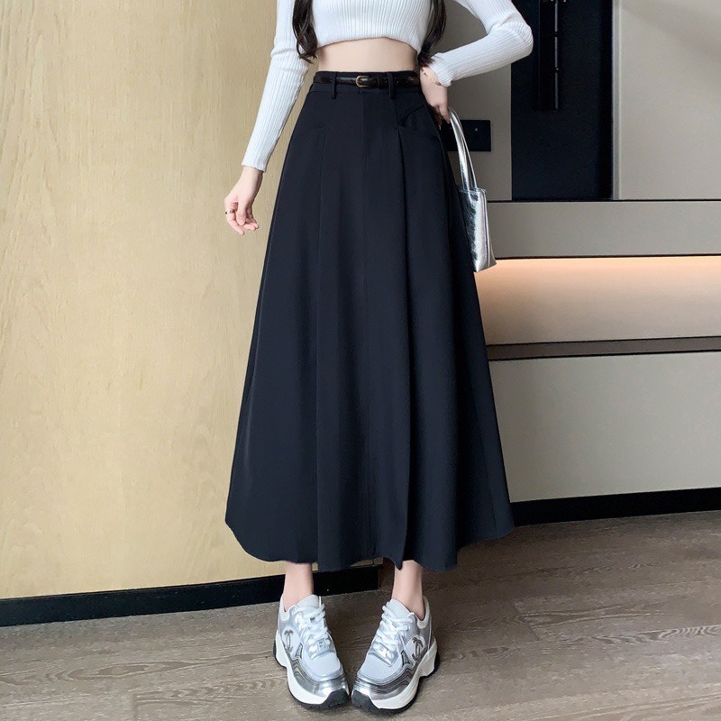 Basic Korean Style Long Flared Skirt