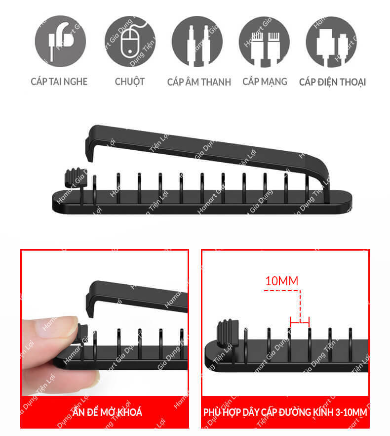 Vỉ 10 Móc Treo Dây Điện Có Chốt Hamart Kẹp Dây Điện Dán Tường Siêu Dính Sắp Xếp Không Gian Tiện Lợi