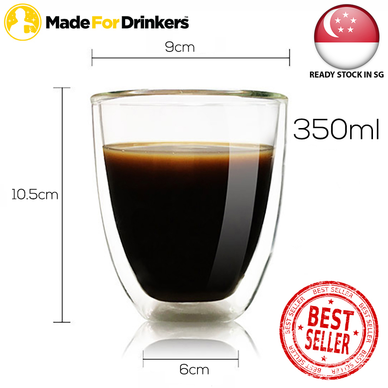 Latte Americano. Espresso 15 oz /450 ml Coffee Glasses Cups for Cappuccino Glass Coffee Mug with Handle Set of 2 Double Wall Glass Coffee Cups 
