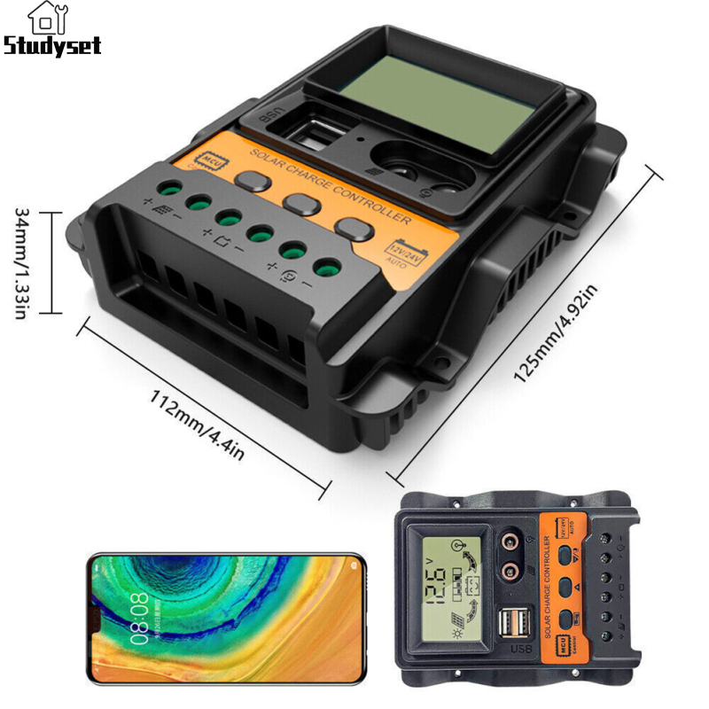 Studyset IN stock 30A Solar Charge Controller 12V/ 24V Solar Panel Regulator With LCD Display Dual USB Port PWM Auto Paremeter
