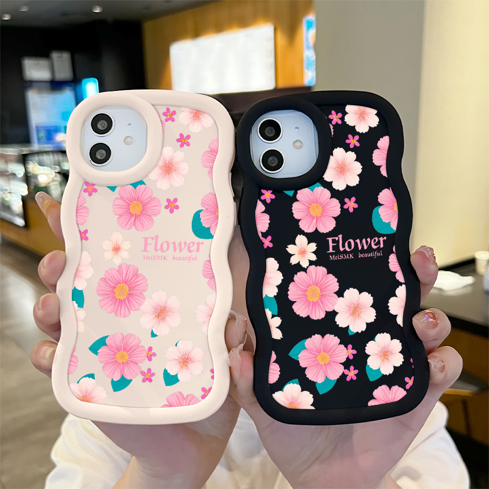 Jizetin for Redmi 8 Back Cover Pink White Flowers Macaron Bright Color Wavy Shape Soft Mobile Phone Cases. 