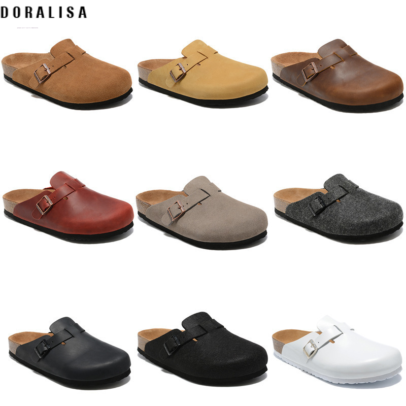 DORALISA Women's Thick-Soled Genuine Leather Cork Flip Flops