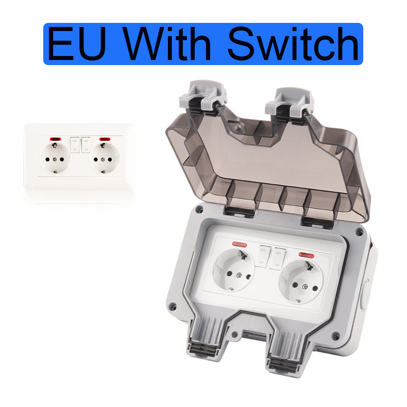 Weatherproof Inline Double Socket 【Unique features】IP66 Weatherproof Waterproof Outdoor 16A Wall Power ...