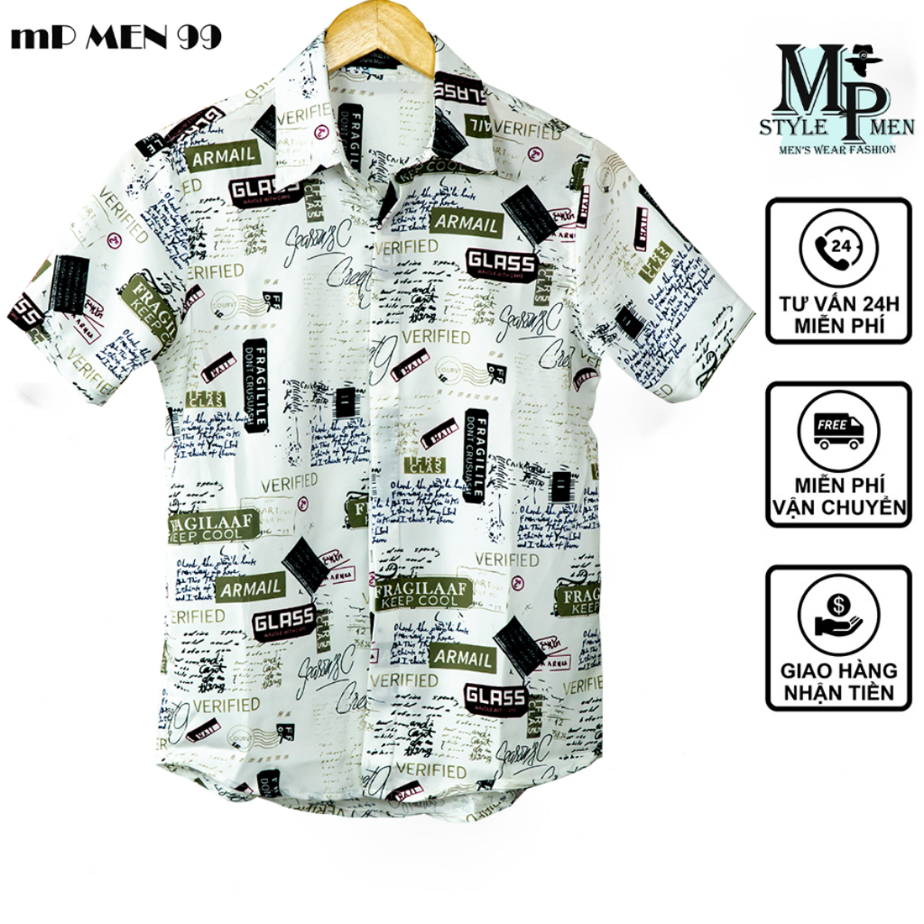 Áo Sơ Mi lụa họa tiết nam chống nhăn vải co giản nhẹ thoáng mát 006