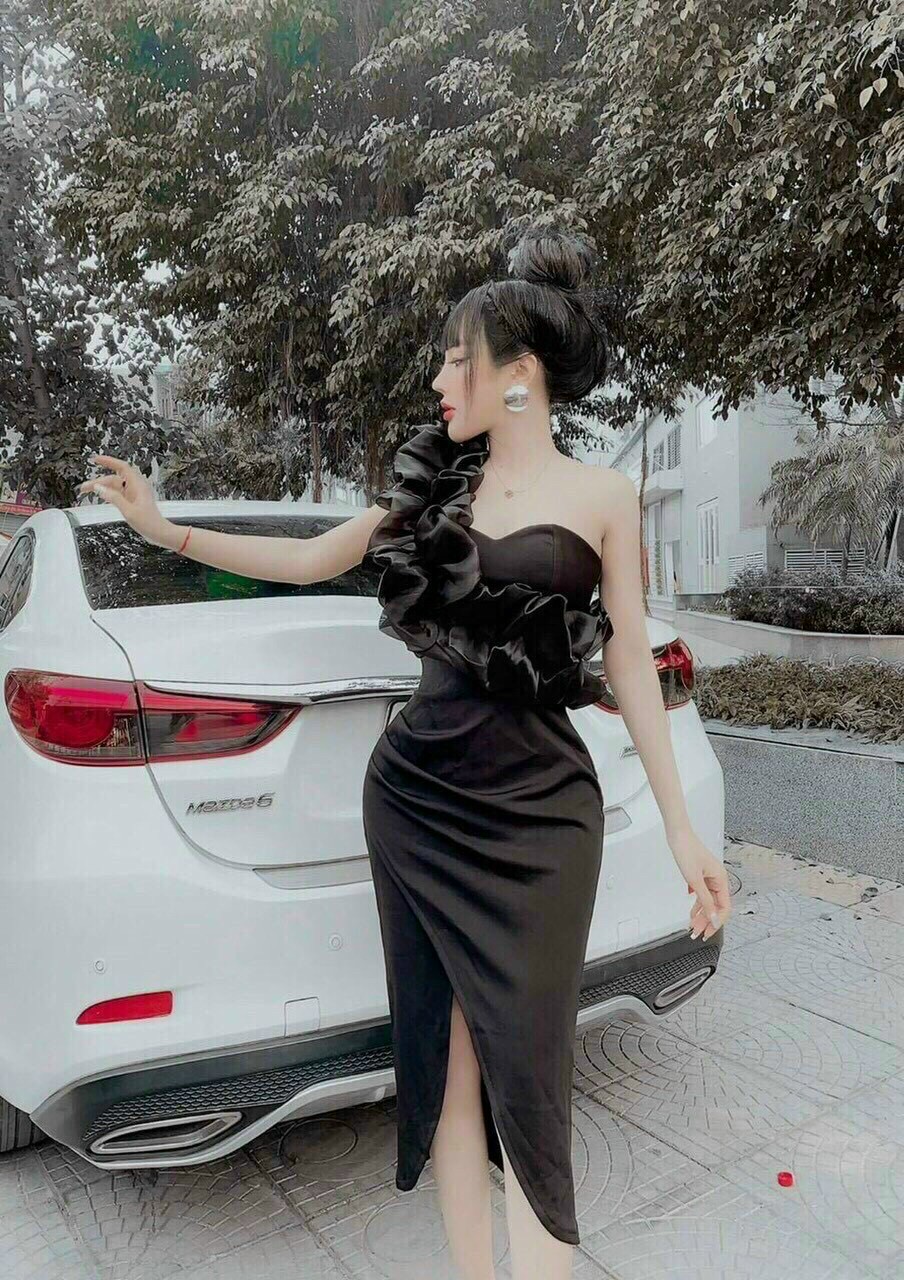 Đầm body nữ lệch vai bèo hông cực đẹp