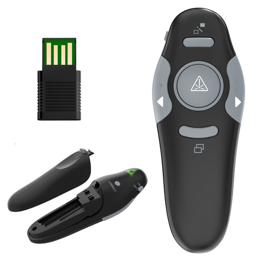 temper Wireless Presenter Clicker with Red Laser Pointer for Presentations, PowerPoint, Keynote, Google Slides - USB Receiver, Mouse Function - Portable and Affordable