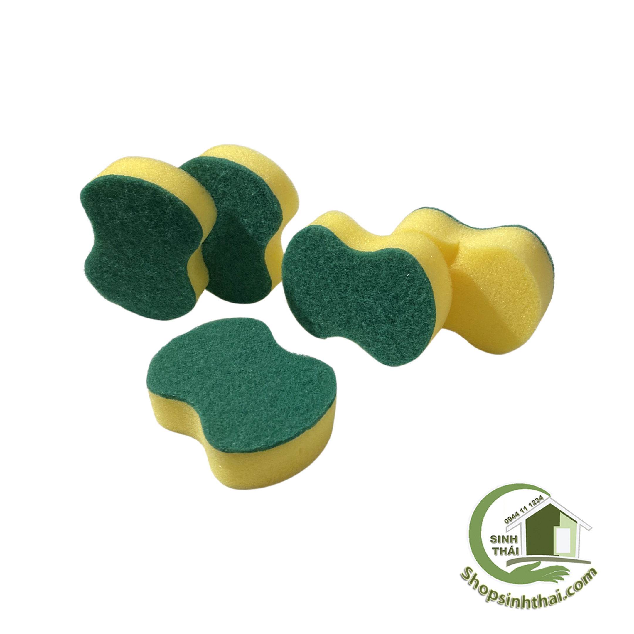 Miếng rửa chén bát cước xanh hình số 8 có mút bọt biển [ 1 miếng ]