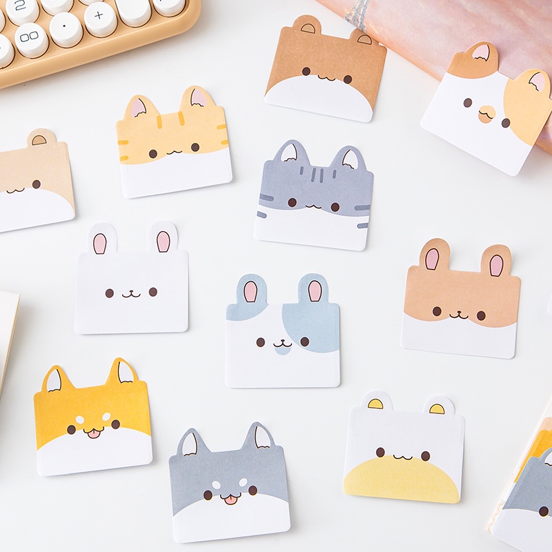 45 Sheets Japanese Cartoon Pet Series Sticky Notes Student Tearable Note Paper Set