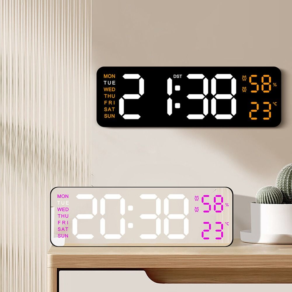 LINNANZHUBING Wall-mounted Electronic Wall Clock Multi-functional Temperature Display Table Clock Calendar Digital LED Clocks for Bedroom