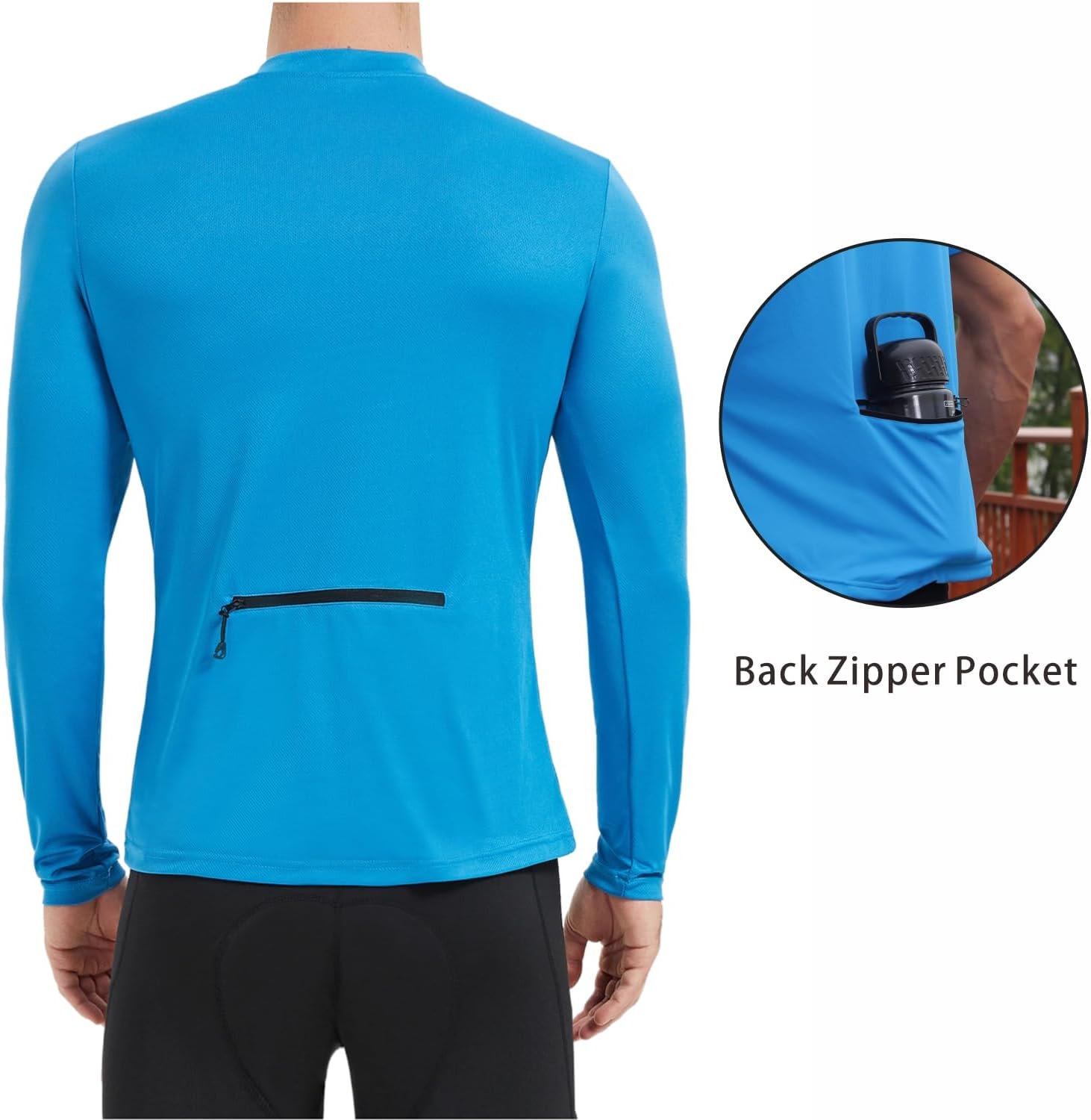 Qualidyne Men's Long Sleeve Cycling Jersey - Half Zip Bike Shirt With Rear Pocket