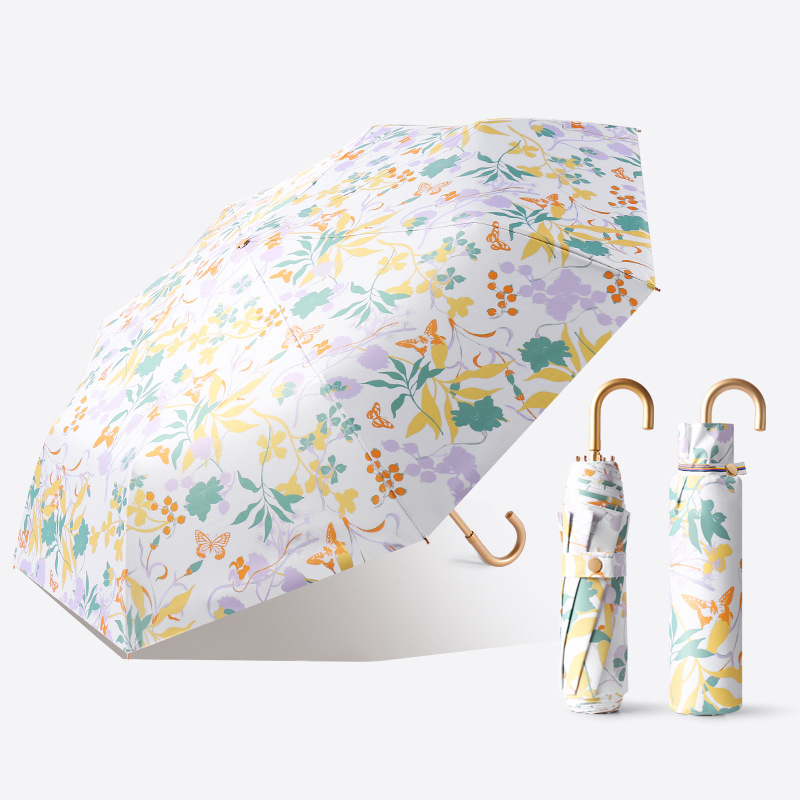 NFA New Curved Hook Colorful Glue Three fold Umbrella for Rain and Rain Use Umbrella Hook Women's Princess Lace Sunshade Umbrella Ultra Light Folding Umbrella