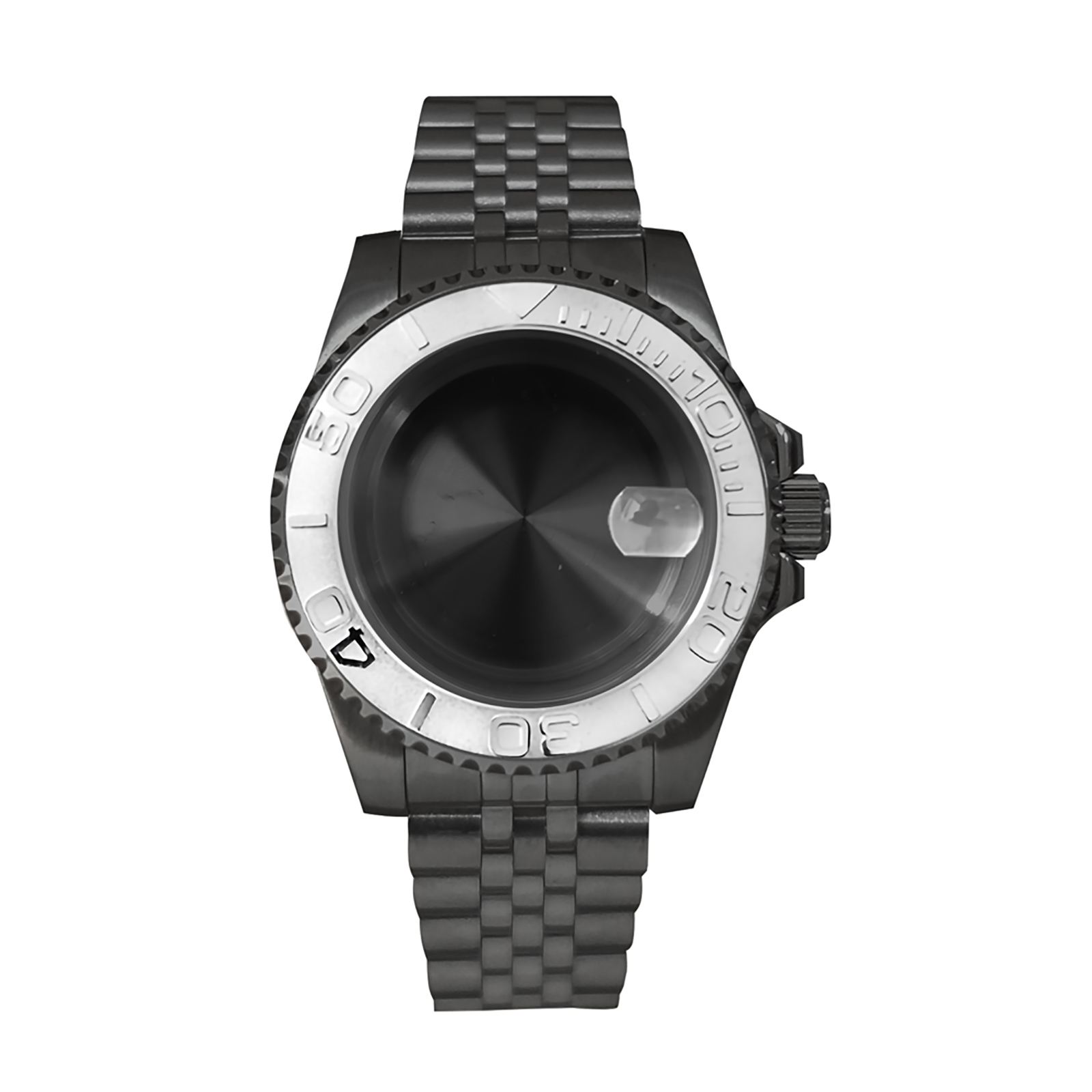 40MM Dense Bottom PVD Black SUB Stainless Steel Watch Case Sapphire Magnifying Glass Case Five-beaded Strap Kit for NH35/NH36 Watch Movement Modification Part