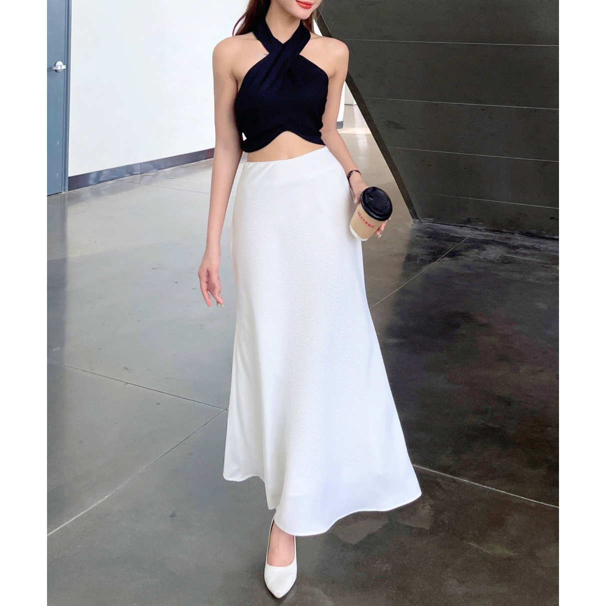 Chân Váy Lụa Dáng Dài PINKSTORE29 Kiểu Tiểu Thư Sang Chảnh C085