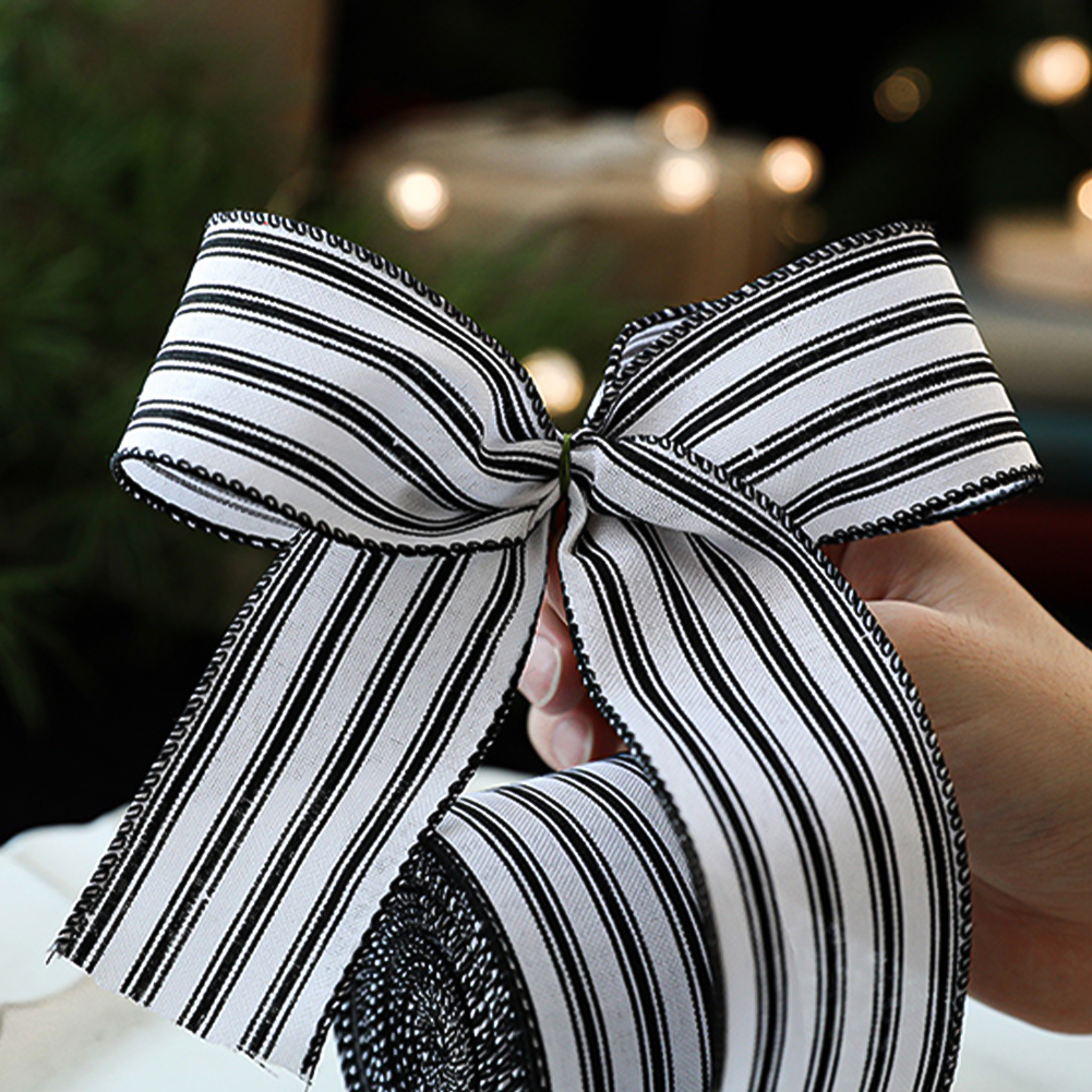 JM 2M/Roll Craft Ribbon Imitation Ribbon Wire Wire Edge Linen Ribbon Christmas Decoration Black and White Snowflake Plaid Ribbon. 