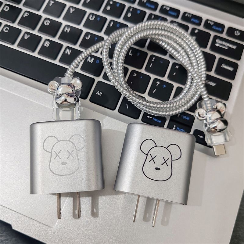 Silver Hello Kitty Kuromi Charger Data Cable Case Protector And Winding Kit For Apple 18W 20W Fast Charger Adapter Charger Case XUANTING. 