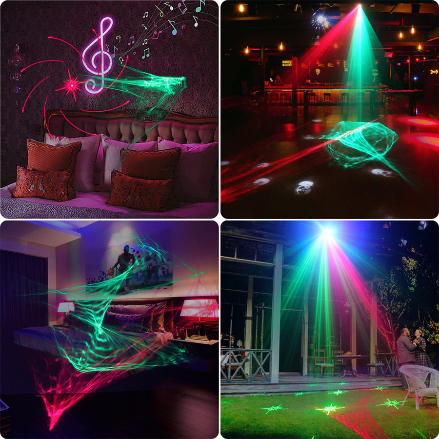 ESHINY Máy Chiếu Laser Màu Xanh Lá Cây Màu Đỏ Tia Cực Quang 60 Mẫu Đèn DJ Vũ Trường Đèn LED RGB Tiệc Tùng Từ Xa Quán Bar Khiêu Vũ KTV Phòng Sinh Nhật Đèn Hiệu Ứng Ánh Sáng Sân Khấu USB F5