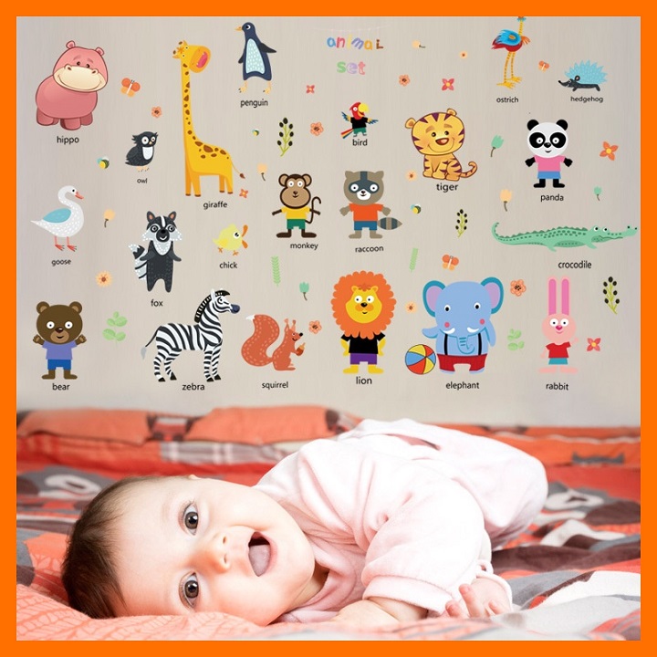 Decal dán tường hình thú tiếng anh mẫu 2
