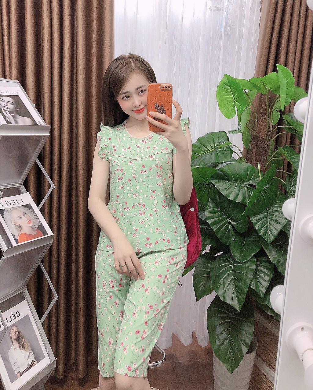 Set thời trang lụa mặc nhà hoa bồ công anh