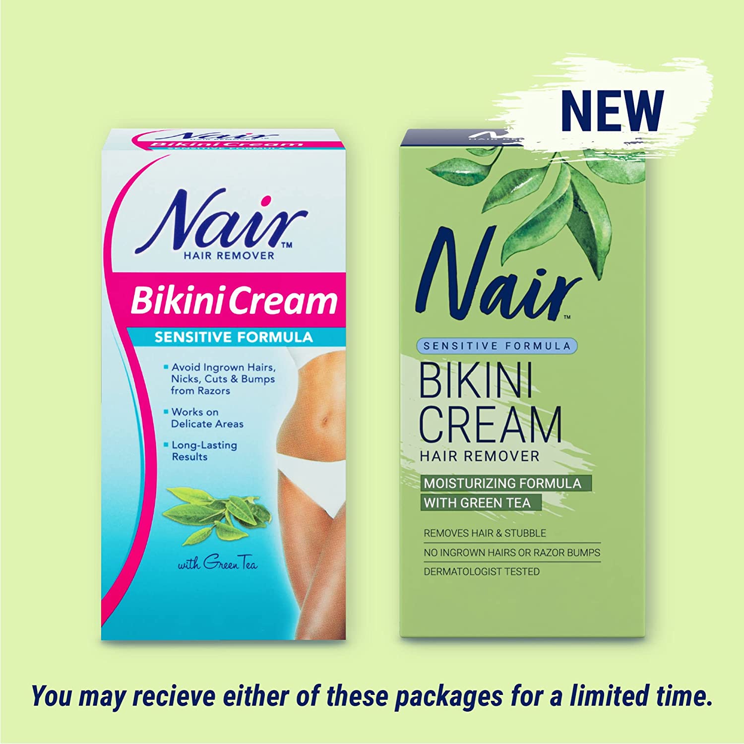 Nair Hair Remover Bikini Cream Sensitive Formula, With Green Tea,  oz  (48 g) | Lazada