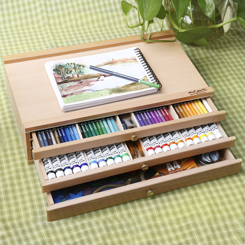 Đồ Dùng Nghệ Thuật Mont Marte Đồ Dùng Nghệ Thuật Bút Chì Cọ Màu Pastel Hộp Đựng Ngăn Kéo Ba Tầng Giá Vẽ Để Bàn Hộp Đựng Nhiều Tầng Bằng Gỗ Nguyên Miếng Hộp Dụng Cụ Vẽ Tranh