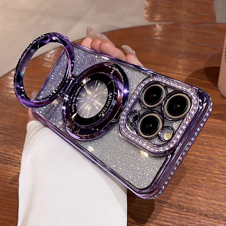【Diamond glitter paper/bracket/purple/soft/case】compatible for iPhone 15 14 13 12 pro max case