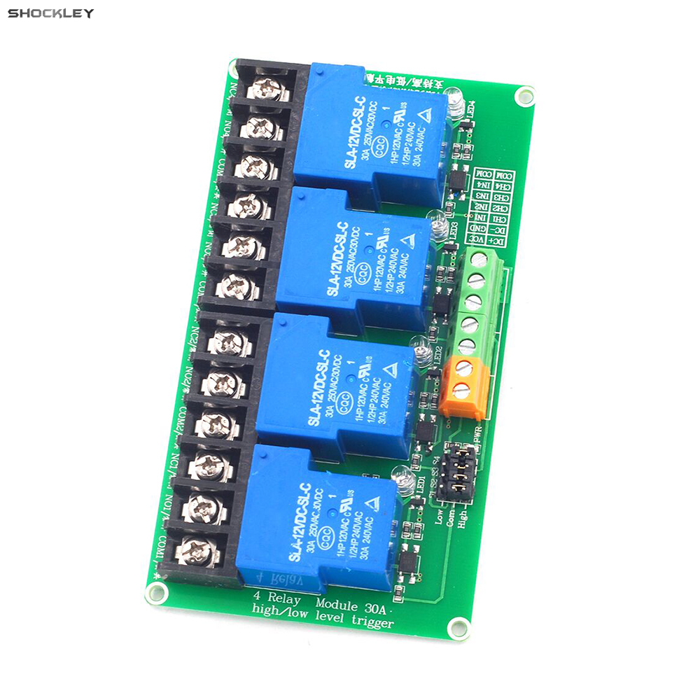 Shockley AC250V 30A 4 rơ Le kênh mô-đun công suất cao DC5V 12V 24V cao thấp mức độ công tắc kích hoạt mô-đun