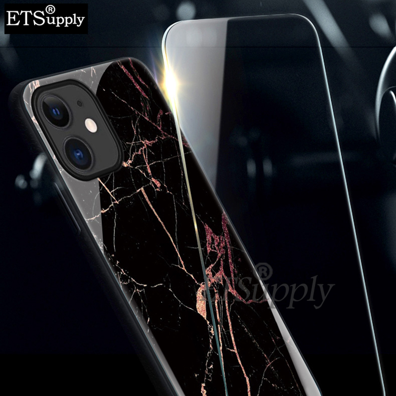 Phone case OPPO A5X Fashion Marble Tempered Glass Protector Soft Frame Silicon Back Cover OPPO A5X Case.