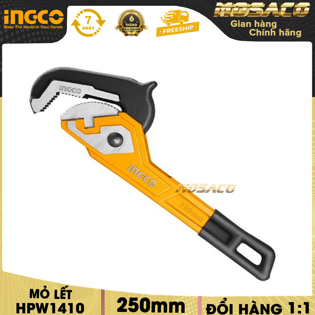 Mỏ lết mở ống chuyên dùng INGCO HPW1410 24/T. Mỏ lết cầm tay chất liệu thép carbon đen bóng size 10inch đường kính kẹp 14-40mm dễ sử dụng tuổi thọ cao bảo hành 6 tháng đóng gói cẩn thận- MOSACO