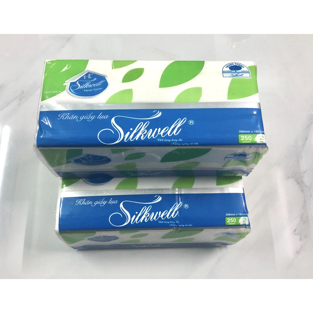 Giấy ăn giấy rút lụa Silkwell, Khăn giấy ăn rút lụa Silkwell 2 lớp (Đỏ, Xanh)