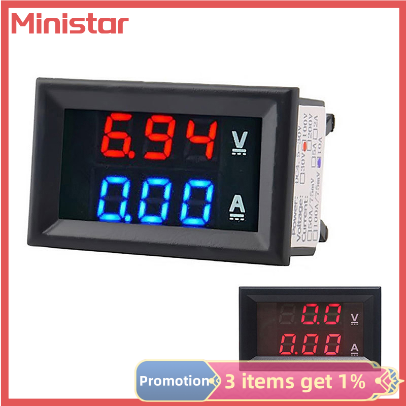 Ministar DC 0-100V 10A Ampe kế Vôn kế kỹ thuật số hiển thị thời gian kép vôn kế bảng điều khiển đồng hồ hiện tại amp Vôn kế 0.28 Quote; LED xanh đỏ