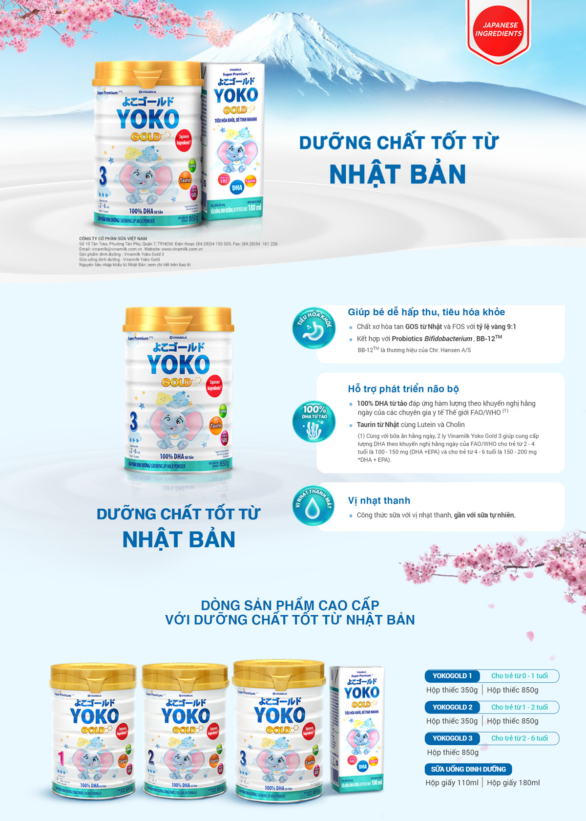 (Expiration Date April 2028) Vinamilk Yokogold 2 Powdered Milk 850g.