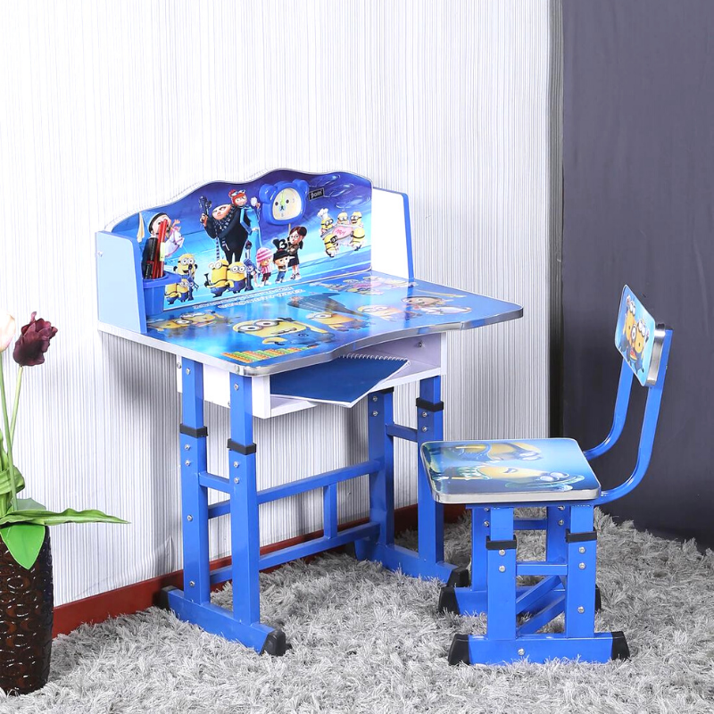 Wooden Study Table With Chair Backrest Metal Wood Kids Character Wooden