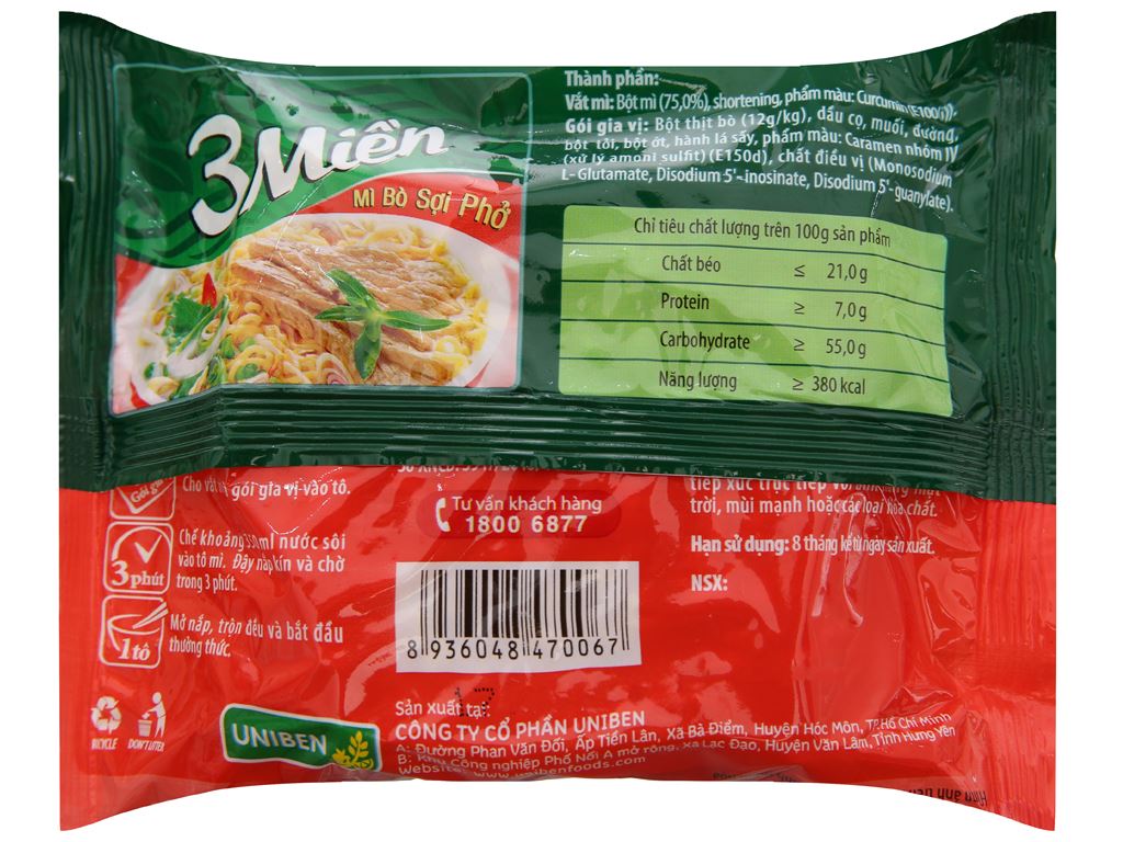 Mì Bò Sợi Phở 3 Miền Gói 65g