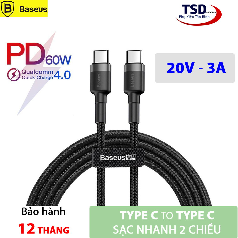 Cáp Type C to Type C PD 2.0 60W Chính Hãng Baseus