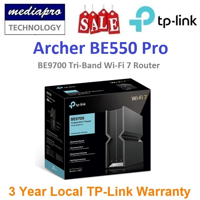TP-Link Archer BE550 Pro BE9700 Tri-Band Wi-Fi 7 Router with 1× 10